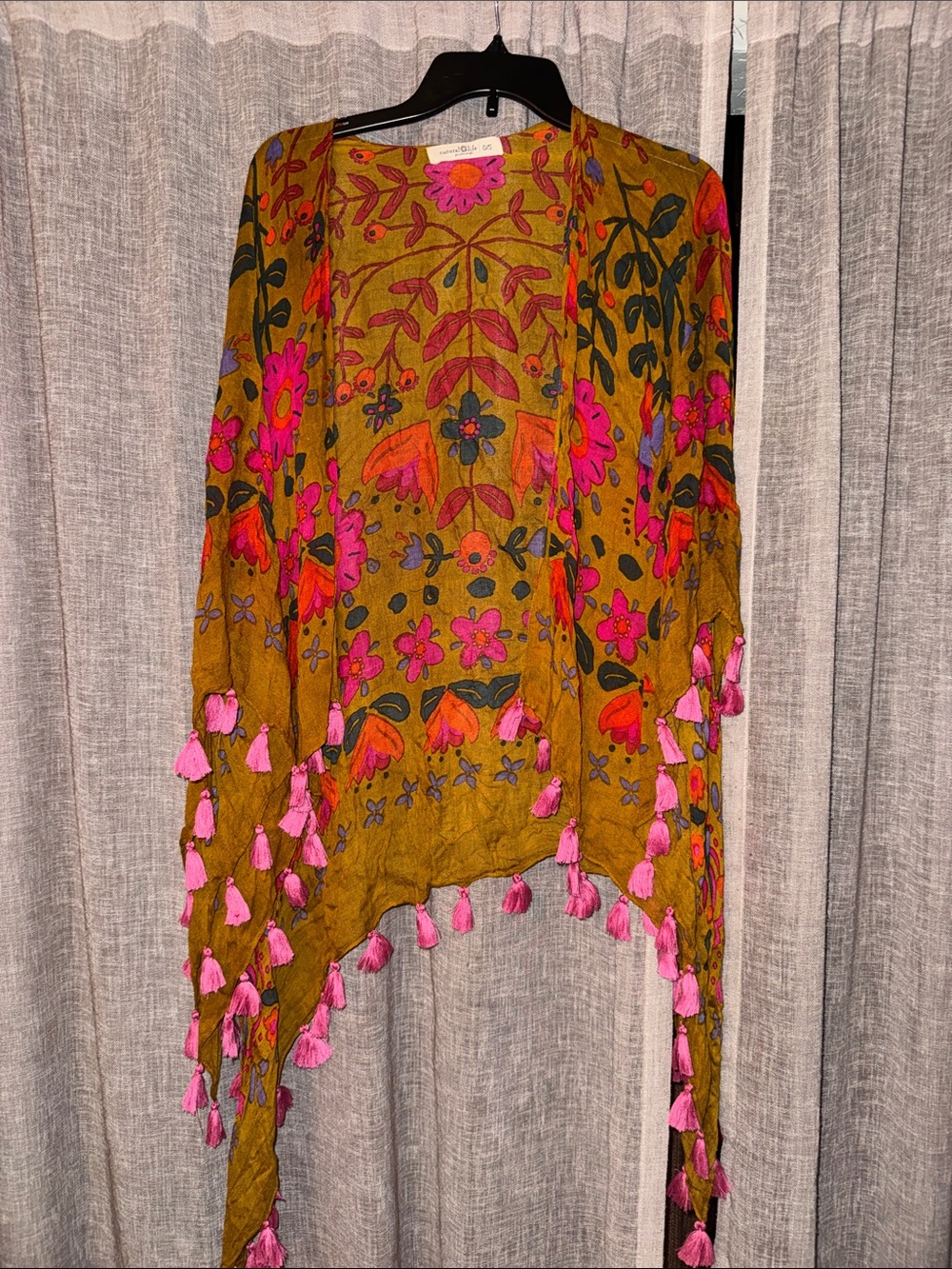 NATURAL LIFE Floral Tassel Kimono One Size Fits Most